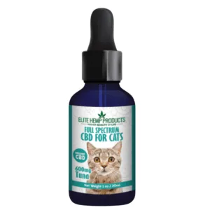 CBD Cat Tincture 600mg – Tuna Flavor for joint support, stress relief, and overall feline wellness.