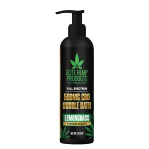 Luxurious CBD-infused bubble bath with lemongrass for relaxation, stress relief, and skin hydration.